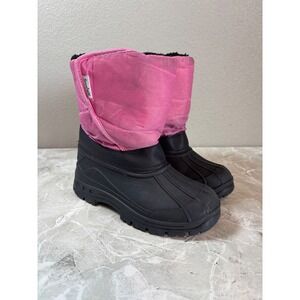 ShoeBox Kids Pink Black Insulated Winter Snow Boots Size 1 Girls Hook And Loop